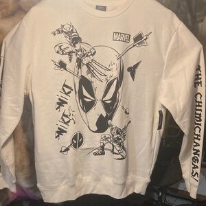 Marvel White Deadpool wolverine Graphic Crewneck Sweater